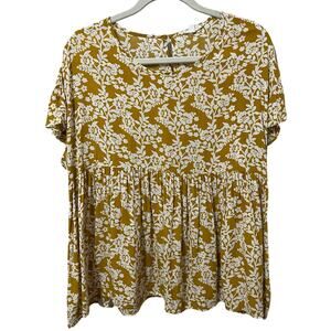 Mod Boutique Women’s Floral Peasant Top Sz Large Yellow/ White Light Loose‎